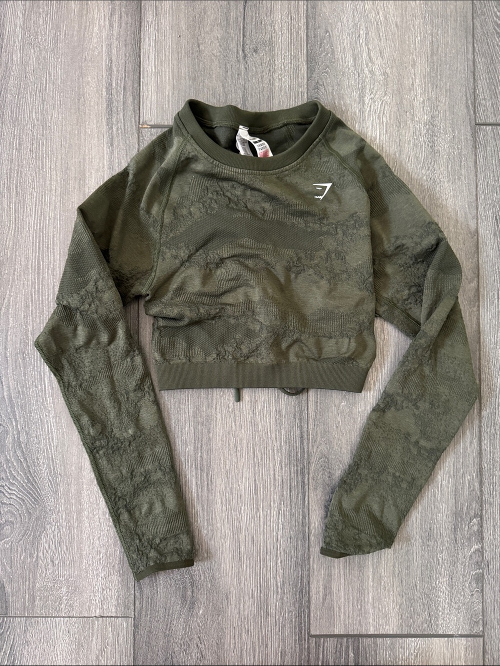 Gymshark Adapt Camo Seamless lace up Olive Green Seamless Long Sleeve Crop Top